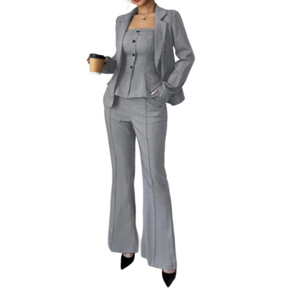 👚 50% DE RÉDUCTION! 💃 Ensemble 3 Pièces pour Femme avec Pantalon Évasé – Haut à Manches Longues, Pantalon Taille Haute & Ceinture Associée ✨