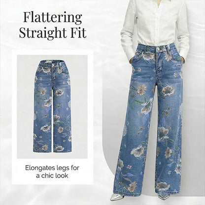 📢📢30% OFF !! ⏰Women's Floral Print Straight-Leg Jeans【BUY 2 GET FREE SHIPPING】