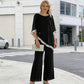 Elegant Sequin Trim Poncho Top & Wide-Leg Pants Set