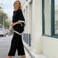 Elegant Sequin Trim Poncho Top & Wide-Leg Pants Set