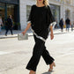Elegant Sequin Trim Poncho Top & Wide-Leg Pants Set