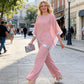 Elegant Sequin Trim Poncho Top & Wide-Leg Pants Set