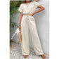 Short Sleeve Top Loose Straight Leg Pants Two Piece Set For Women