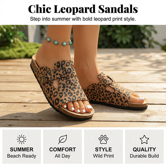 Leopard Print Buckle Platform Slippers