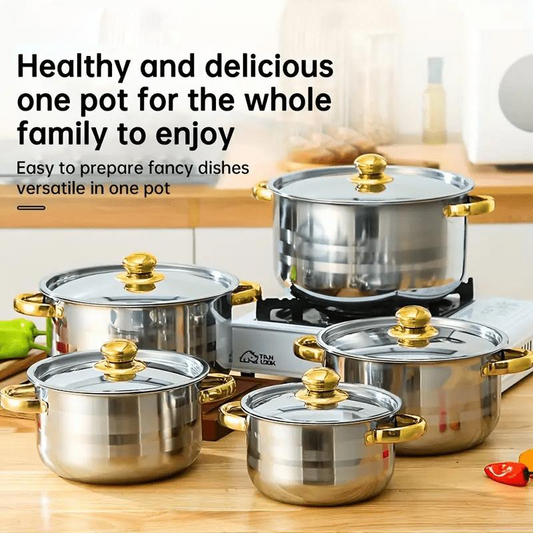 📢📢40%  OFF !! ⏰5-Piece Stainless Steel Cookware Set with Glass Lids