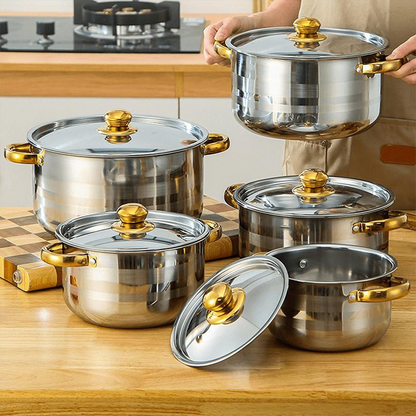 📢📢40%  OFF !! ⏰5-Piece Stainless Steel Cookware Set with Glass Lids