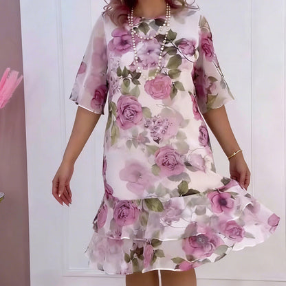 Women's Floral Print Half-Sleeve Tiered Ruffle Dress