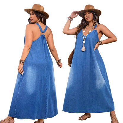 👗 50% OFF NOW! ✨ Casual Loose Fit V-Neck Denim Maxi Dress – Comfortable, Versatile & Perfect for Everyday Wear 🌸