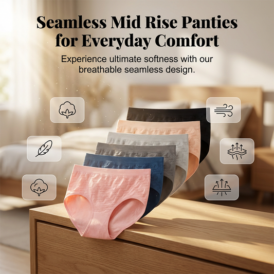 📢📢30% OFF !!!⏰6-Pack Women's Mid-Rise Seamless Comfort Panties