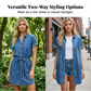 Women's Casual Denim Shirt Dress with Drawstring Waist