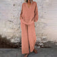 📢📢30% OFF !!!⏰Casual Solid Color V-Neck Long Sleeve Top & Wide-Leg Pants Set