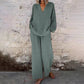 📢📢30% OFF !!!⏰Casual Solid Color V-Neck Long Sleeve Top & Wide-Leg Pants Set