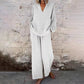 📢📢30% OFF !!!⏰Casual Solid Color V-Neck Long Sleeve Top & Wide-Leg Pants Set
