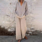 📢📢30% OFF !!!⏰Casual Solid Color V-Neck Long Sleeve Top & Wide-Leg Pants Set