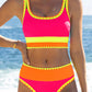 🎁New arrival 50% OFF💥🌼Color Block Patchwork Sporty 3-Piece Bikini Set - High Waisted & Tummy Control Swimsuit👙🌈