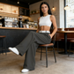 Women's Wide-Leg Suit Pants with Contrast Waistband