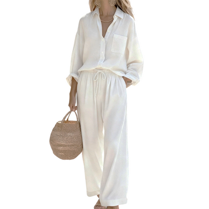 Women’s Chic Faux-Linen Two-Piece Outfit