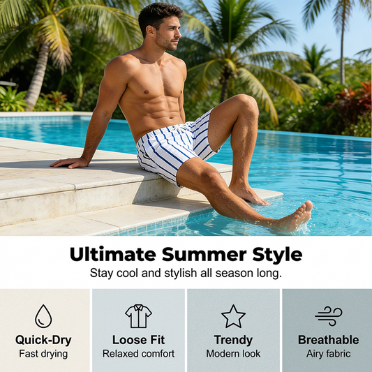 📢📢30% OFF !!!⏰Men's Striped Quick-Dry Lightweight Beach Shorts