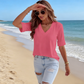 Women's V-Neck Cuffed Sleeve Ribbed T-Shirt