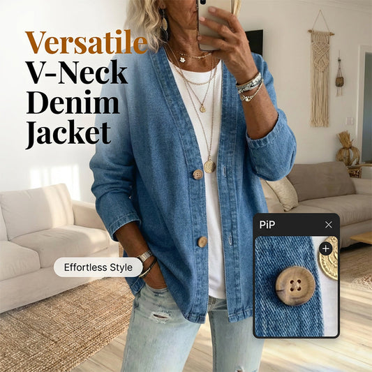 📢📢40% OFF !! ⏰  Women's Classic Button Front Denim Jacket – V-Neck, Breathable Fabric & Relaxed Fit 💙