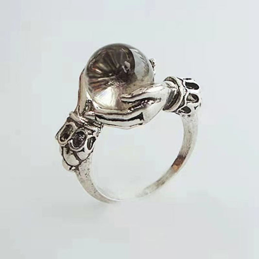 📢📢50% OFF⏰ Gothic Crystal Ball Hand Ring – Adjustable fit, sparkling gem & vintage vibes – perfect for witchy style, costumes or everyday edgy accessorizing 🖤
