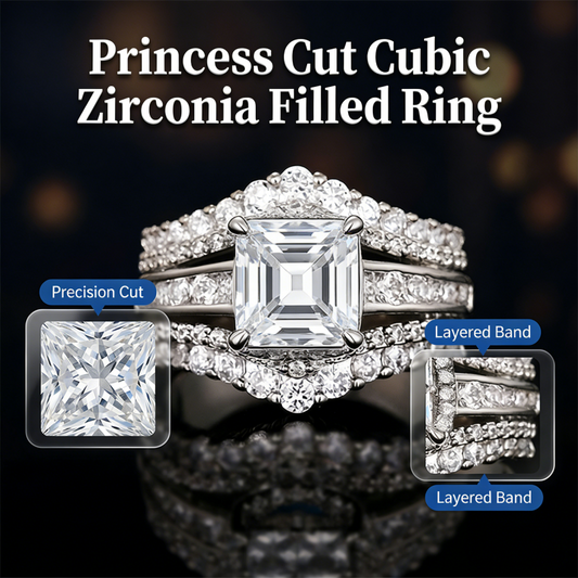 📢📢40% OFF !! ⏰ Women's Princess Cut Cubic Zirconia Filled Ring 💍