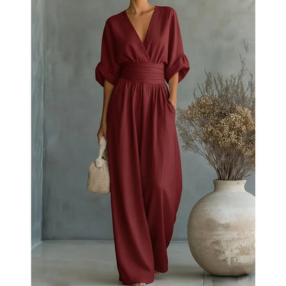 📢📢40% OFF !! ⏰Elegant V-Neck Wide-Leg Jumpsuit