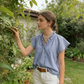 Women's Striped Ruffle Cap Sleeve V-Neck Top