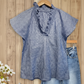 Women's Striped Ruffle Cap Sleeve V-Neck Top