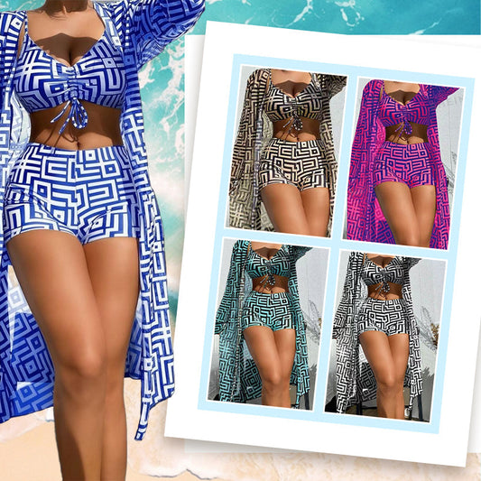 📢📢40% OFF !! ⏰Women's 3-Piece Geometric Print Swimwear Set