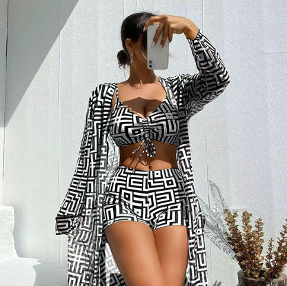 📢📢40% OFF !! ⏰Women's 3-Piece Geometric Print Swimwear Set