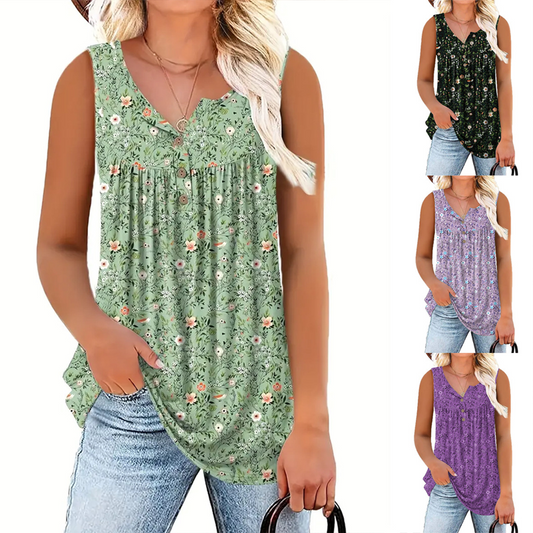 📢📢35% OFF !! ⏰Women's Printed Button Sleeveless Top