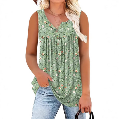 📢📢35% OFF !! ⏰Women's Printed Button Sleeveless Top