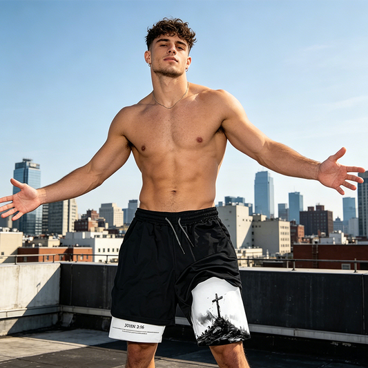 📢30% OFF !! ⏰Men's 2-in-1 Faith & Fitness Athletic Shorts