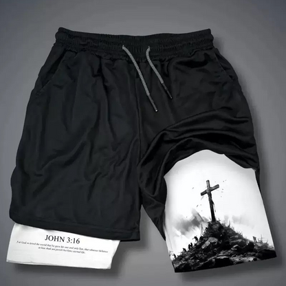 📢30% OFF !! ⏰Men's 2-in-1 Faith & Fitness Athletic Shorts