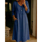 Women's Casual V-Neck Button-Down Linen Midi Dress