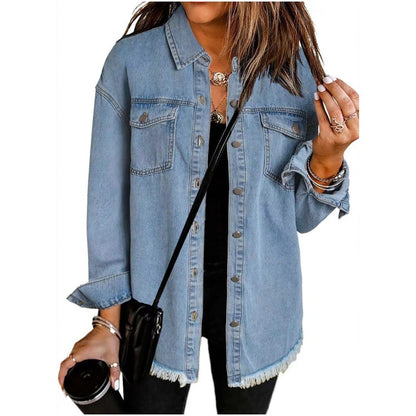 📢📢35% OFF !! ⏰Women's Raw Edge Ripped Denim Jacket