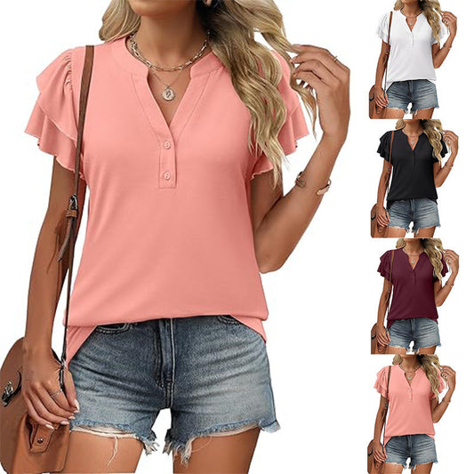 📢📢30% OFF !! ⏰Women's Casual V-Neck Ruffle Short-Sleeved T-Shirt