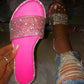 📢📢30% OFF !! ⏰ Women's Sparkling Rhinestone Flat Slide Sandals – Neon Colors, Cushioned Sole & Slip-On Style 💎