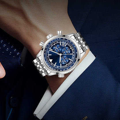 📢📢60% OFF !! ⏰ Men's Classic Multifunctional Business Watch – Stainless Steel, Chronograph & 30M Water Resistant 📅