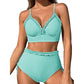 📢📢30% OFF !! ⏰Striped Ruffle Trim High-Waisted Bikini Set