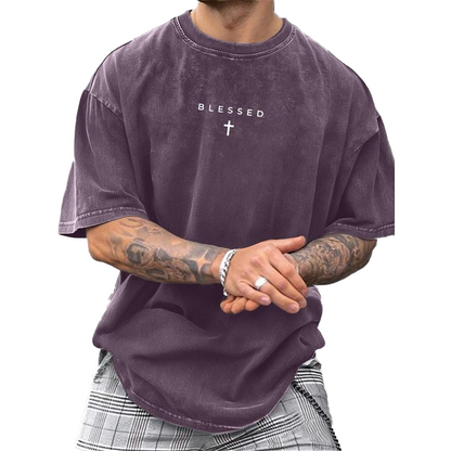 📢📢30% OFF !! ⏰Men's Vintage T-Shirt with Cross & Letter Print