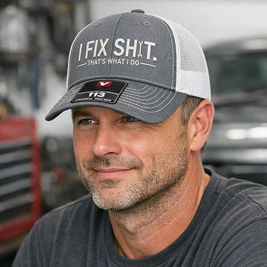 🔥2026 New Arrival ＆ 📢📢30% OFF !! ⏰🔥Mesh Back Trucker Cap with "I Fix Shit" Embroidery – Breathable Outdoor Sun Hat🧢☀️
