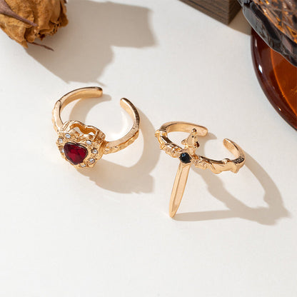 📢📢40% OFF !! ⏰Vintage Adjustable Sword Piercing Heart Ring Set