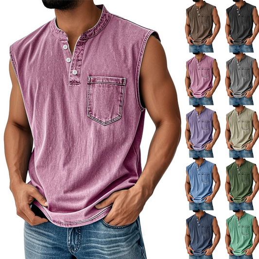 📢📢40% OFF !! ⏰Retro Style Sleeveless T-Shirt with Three Buttons