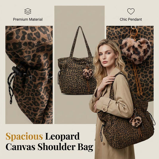 👜 30% OFF NOW! 🐆 Leopard Print Canvas Shoulder Bag – Chic & Spacious ✨
