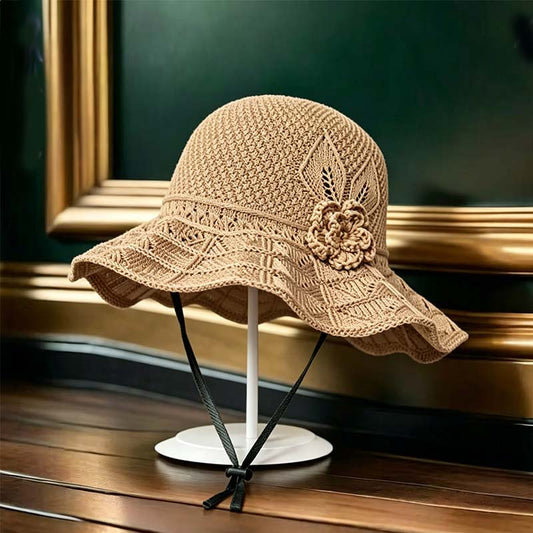 📢📢40% OFF !! ⏰Women's Crochet Bucket Hat with Flower Accent