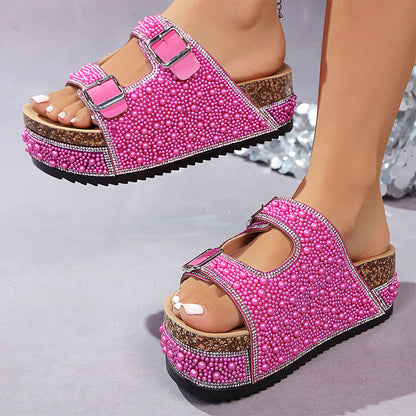📢📢30% OFF !! ⏰Double Buckle Strap Cork Slide Sandals