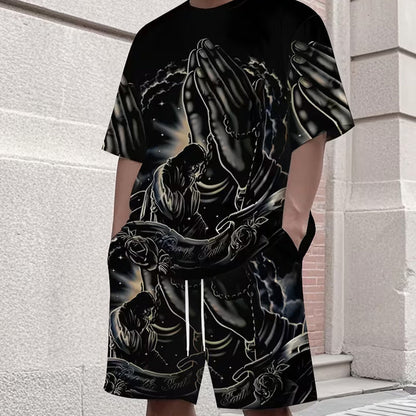 📢📢30% OFF !! ⏰Men's Print T-Shirt & Shorts 2-Piece Set