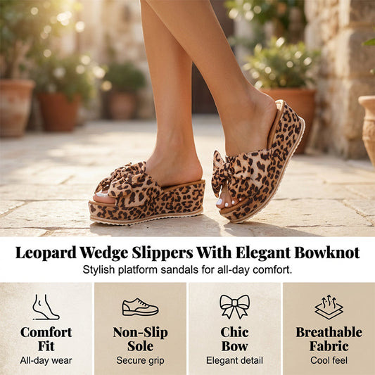 📢📢30% OFF !! ⏰Women's Leopard Print Bow Platform Sandals